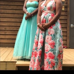 Teal dress is $65 and flowered is $75